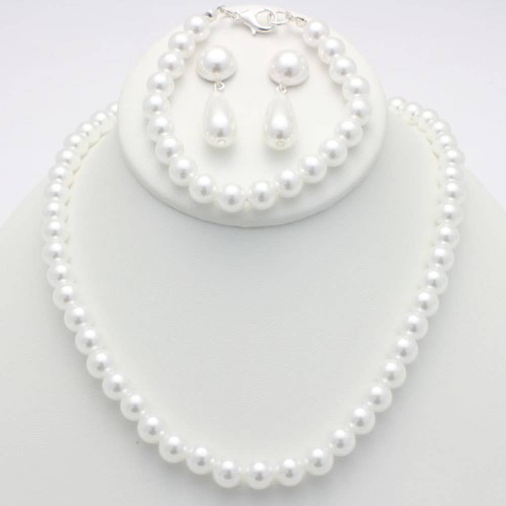 Pearl Bead Necklace Earring and Bracelet Set, S 3275