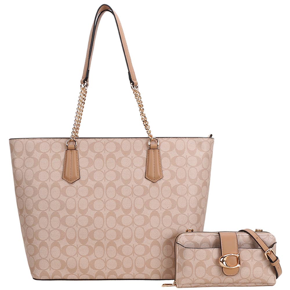 2IN1 OVAL MONOGRAM TOTE BAG W WALLET SET, XFT 9227T