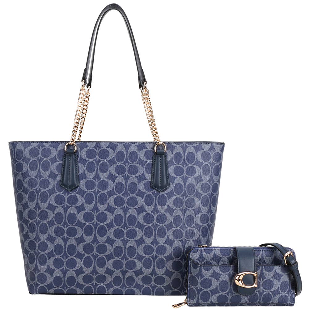 2IN1 OVAL MONOGRAM TOTE BAG W WALLET SET, XFT 9227T