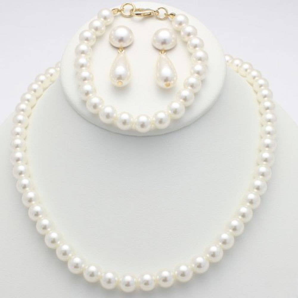 Pearl Bead Necklace Earring and Bracelet Set, S 3275