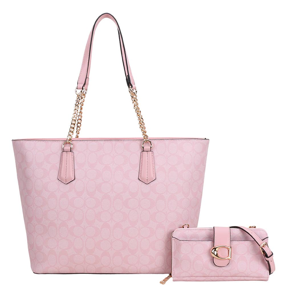 2IN1 OVAL MONOGRAM TOTE BAG W WALLET SET, XFT 9227T