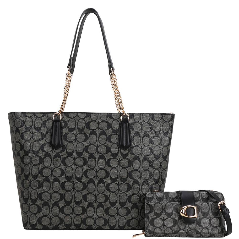 2IN1 OVAL MONOGRAM TOTE BAG W WALLET SET, XFT 9227T