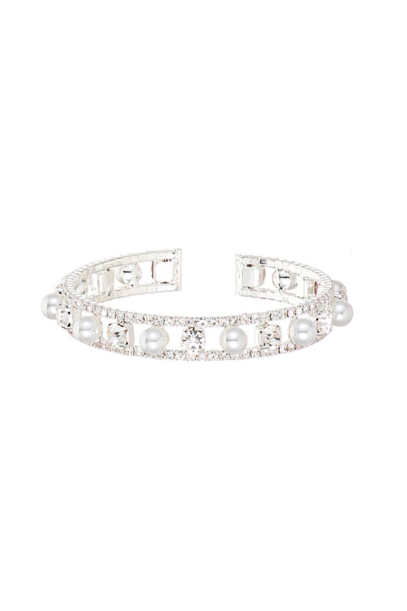 Pearl Rhinestone Open Cuff Bracelet, 83731