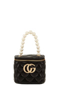 Quilted Vanity Bag With Pearl Handle 2190
