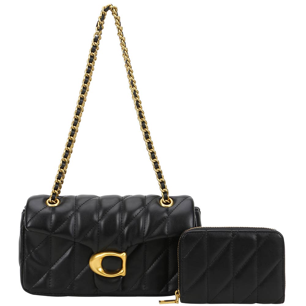 The Midnight Luxe Quilted Handbag & Wallet Set