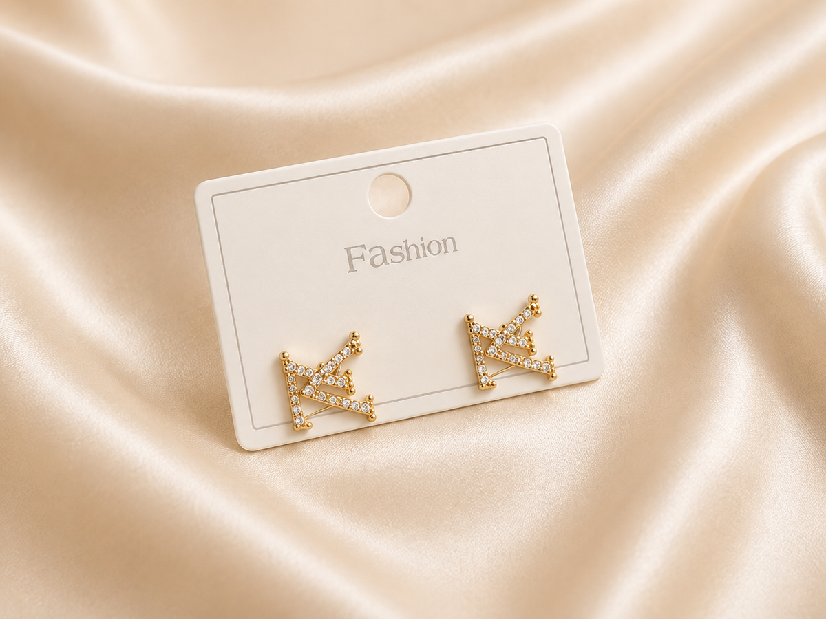 ✨ Gilded Monogram Crystal Stud Earrings