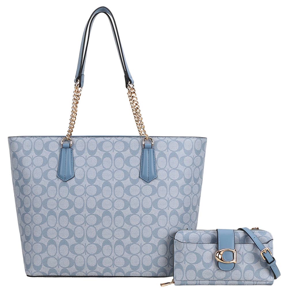 2IN1 OVAL MONOGRAM TOTE BAG W WALLET SET, XFT 9227T