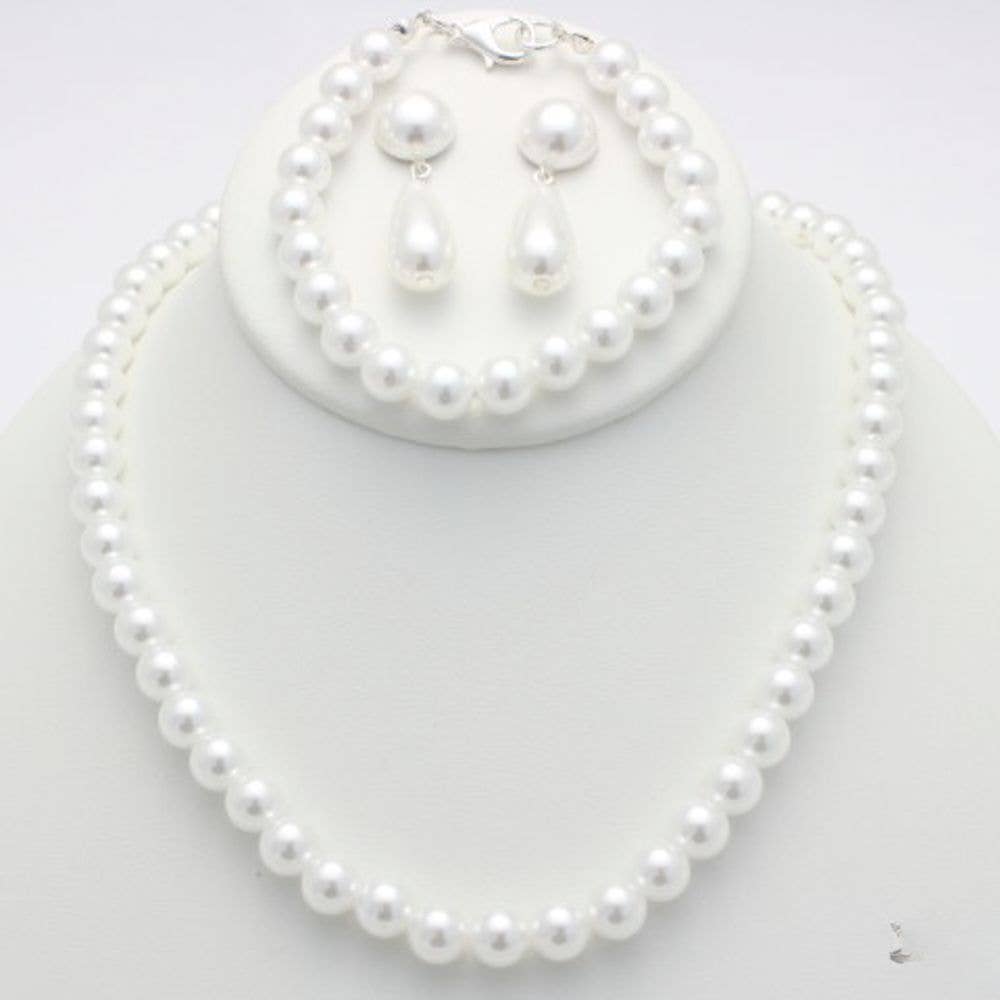 Pearl Bead Necklace Earring and Bracelet Set, S 3275