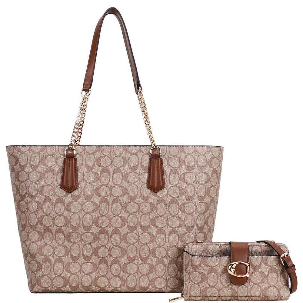2IN1 OVAL MONOGRAM TOTE BAG W WALLET SET, XFT 9227T