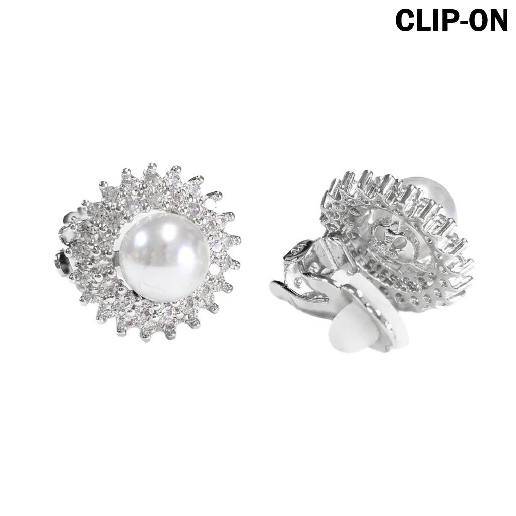 CZ Pearl Crystal Halo Clip On Earrings, CE 5684