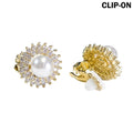 CZ Pearl Crystal Halo Clip On Earrings, CE 5684