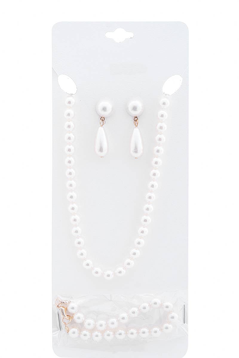 Pearl Bead Necklace Earring and Bracelet Set, S 3275